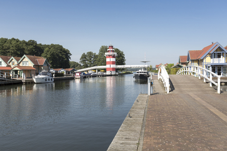Hafendorf Rheinsberg holiday resort with lighthouse in eastern Germanyの写真素材