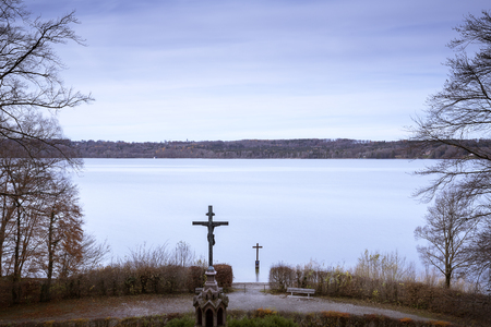 Memorial cross for King Ludwig of Bavaria, Germanyの写真素材