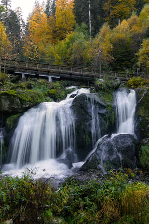 Triberg Waterfalls in the Black Forest in Germany in autumnの写真素材