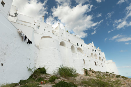 Part of the city wall in Ostuni in the province of Brindisi, Apulian, Italyの写真素材