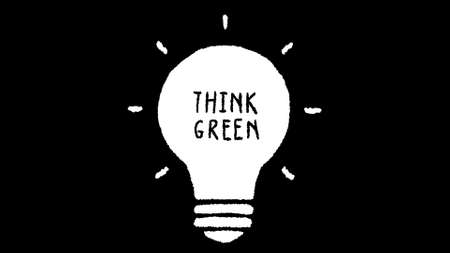 light bulb with think green writing, animation for ideas and eco-sustainable themesの写真素材