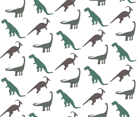 Seamless pattern with ohistoric dinosaurs on the white background. Colorful setのイラスト素材