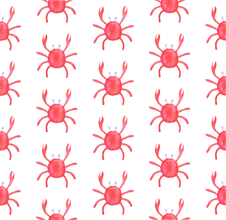Watercolor pattern of crabs. Underwater inhabitants on a white backgroundの写真素材