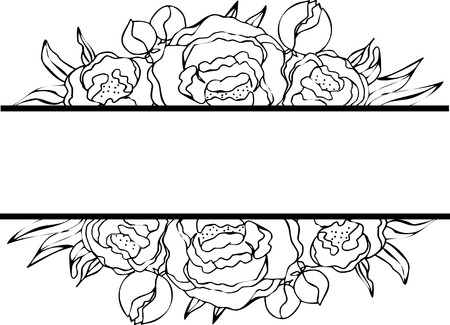 Peony frame, flowers drawing and sketch with line-art on white backgrounds. Silhouetteのイラスト素材