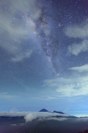 Star trail at Bromo mountainの写真素材