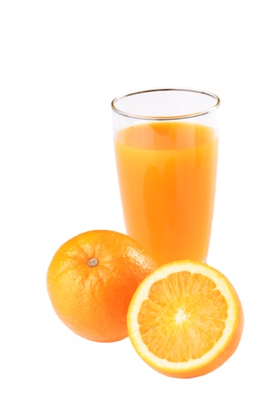 Fresh orange juice isolated on whiteの写真素材