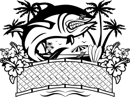 angry fish with tropical backgroundのイラスト素材