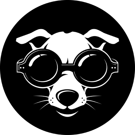 dog wear sunglasses in circle blackのイラスト素材
