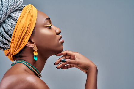 Profile of afro american woman. Half face portrait of naked sensual, confident, attractive,...