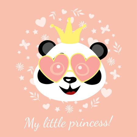 Little funny panda princess in the crown. Illustration for children.のイラスト素材