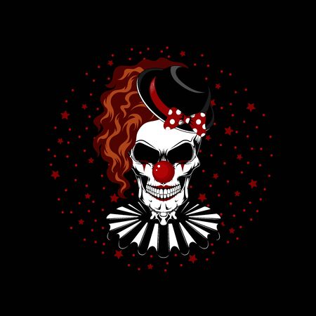 Vector image of a clone skull in a hat with a bow. Image on a black background.のイラスト素材