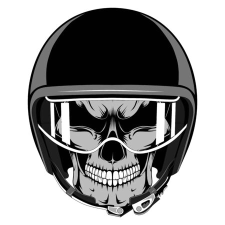 Skull motorcyclist in a protective helmet. Vector image on white background.のイラスト素材