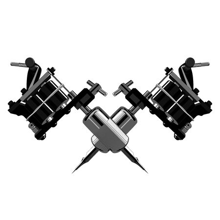 Vector image of two tattoo machines. Vector image on white background.のイラスト素材