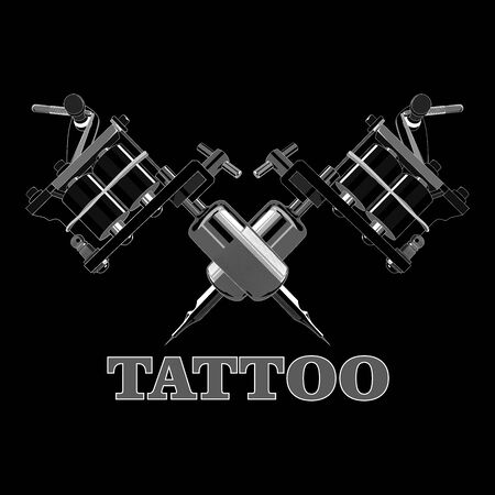 Vector image of two tattoo machines on a black background.のイラスト素材