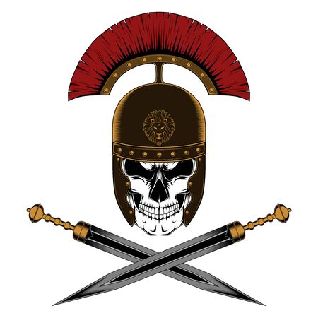 Color vector image of a legionnaire skull in a helmet with swords. Image on white background.のイラスト素材