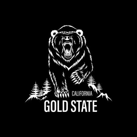 Vector image of a walking evil bear. White image on a black background.のイラスト素材