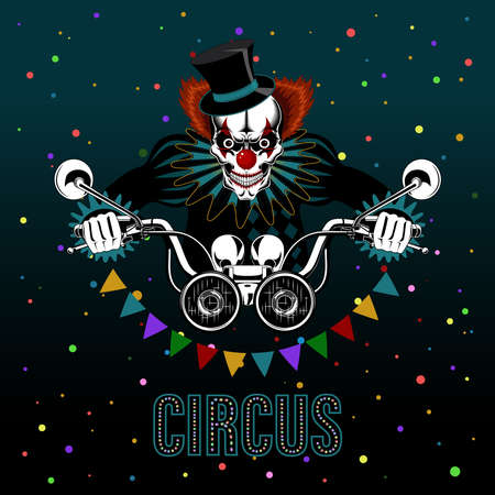 Vector image of a scary clown driving a motorcycle.のイラスト素材