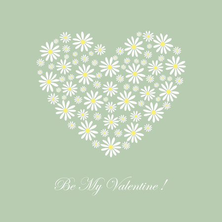 Vector image of a heart made from chamomile flowers. Congratulations on Valentine's Day. Template for postcards, flyers, banners.のイラスト素材