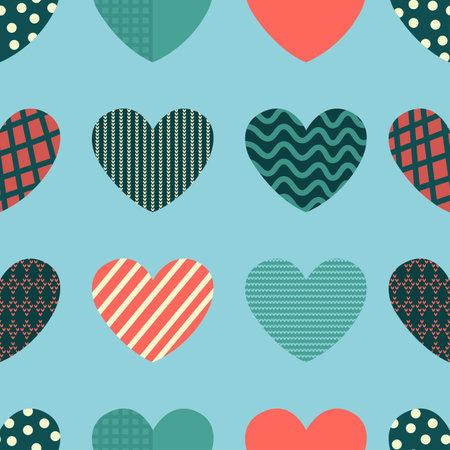 Geometric seamless pattern with the image of different hearts.のイラスト素材