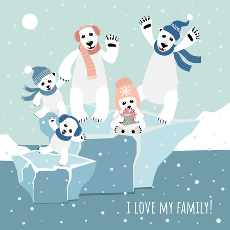 Vector image of a family of polar bears. Template for postcards, flyers, banners.のイラスト素材