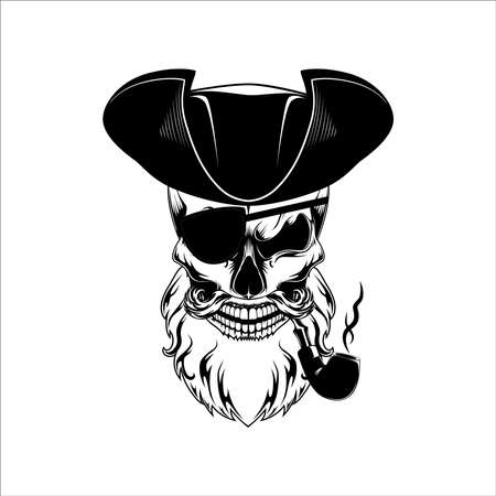 Vector image of a pirate skull. The pirate smokes a pipe.のイラスト素材