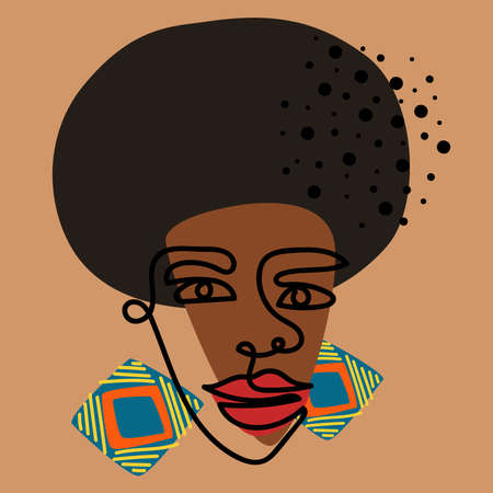 Abstract portrait of African American woman. Continuous line drawing. Contemporary art. Template for prints, banners, flyers.のイラスト素材