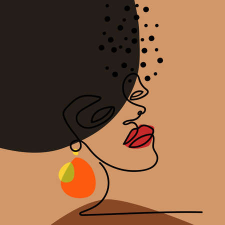 Portrait of an African American girl in a modern abstract style. A graphic image drawn with one line. Contemporary art for prints and banners.のイラスト素材