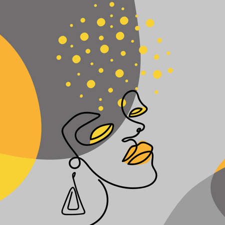 One line portrait of a girl with an earring. Graphic abstract image. Contemporary art for prints and...