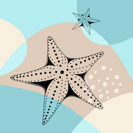 Graphic image of starfish on an abstract background. Template for flyer, banner, print.のイラスト素材