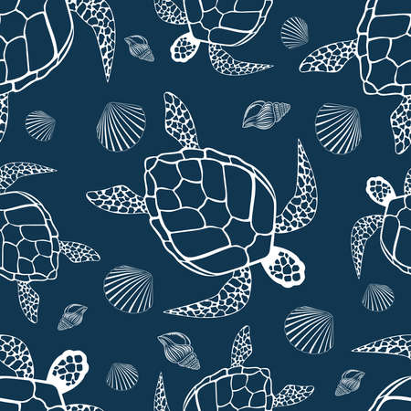 Seamless texture with the image of turtles and shells.のイラスト素材