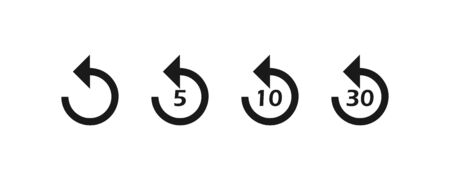 Replay icons set. 5, 10, 30 seconds playback backwards.