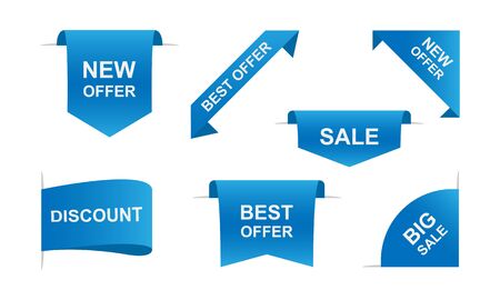 Set of Blue ribbon and banner with Special Offer. Discount banner promotion template.のイラスト素材