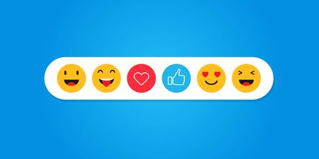 Abstract Set of Emoticons. Emoji flat style social icons on blue background.のイラスト素材