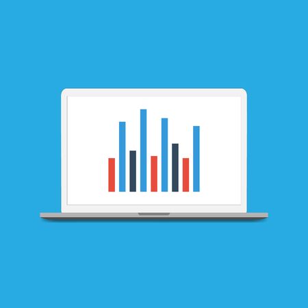 Analytical graph on the laptop screen. Vector flat style graphics on a blue background. EPS 10のイラスト素材
