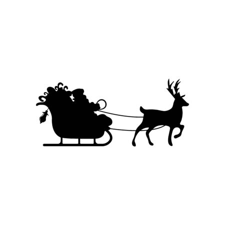 Santa Claus in a sleigh pulled by a deer carries gifts sygn symbol. Merry Christmas and Happy New Year. Vectror EPS 10のイラスト素材