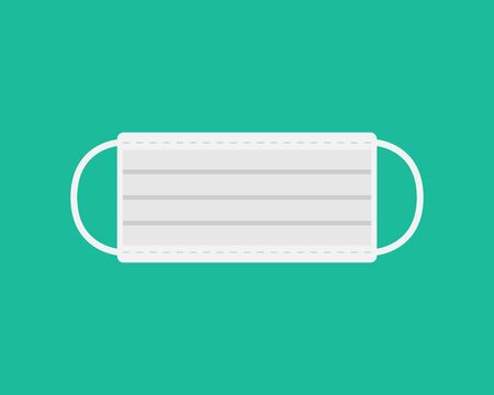 White medical mask in a flat style on a turquoise background. Epidemic and virus protection. Vector illustration EPS 10のイラスト素材