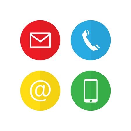 Contact us colored icons set. Email phone symbols on white backgroundのイラスト素材