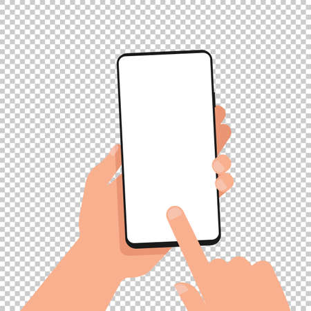 Mobile phone with a blank screen in hand. Mockup Vector EPS 10