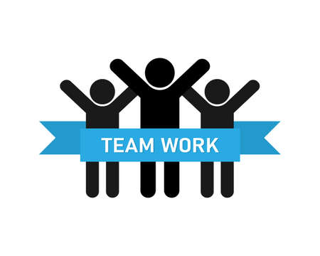 Teamwork icon. Happy team with raised hands Vector EPS 10のイラスト素材