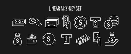 Financial money icons set isolated on dark background Vector EPS 10のイラスト素材