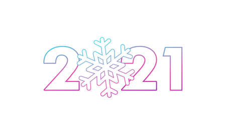 Happy New Year 2021. Gradient numbers 2021 with snowflake Vector