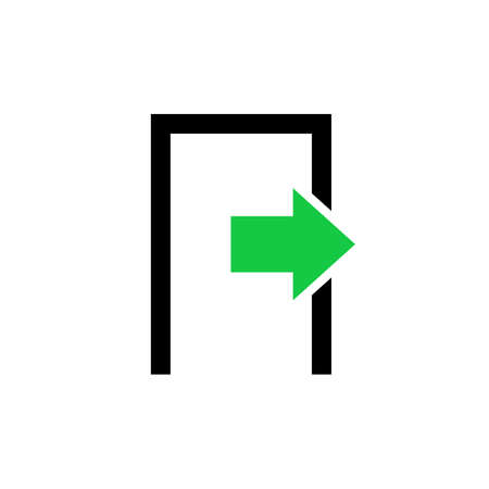 Green Arrow Logout Exit icon. Door with arrow exit logout symbol Vector EPS10