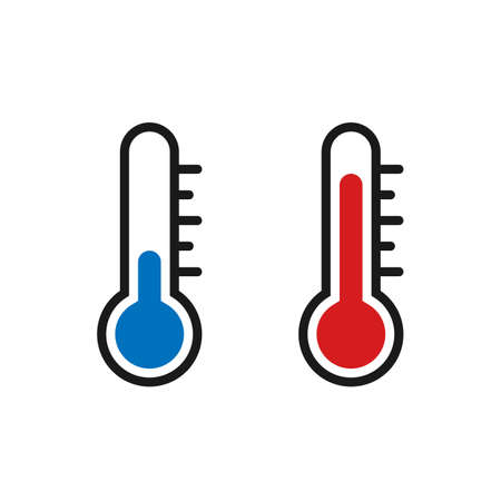 Hot and cold temperature vector pictogram. Thermometer icon symbol set isolated on white background. Vector EPS 10のイラスト素材