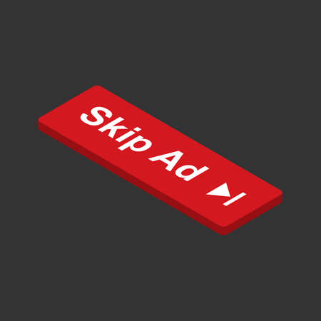 Skip Ad red button icon in isometric. Skip Ad symbol isolated on dark background Vector EPS 10のイラスト素材