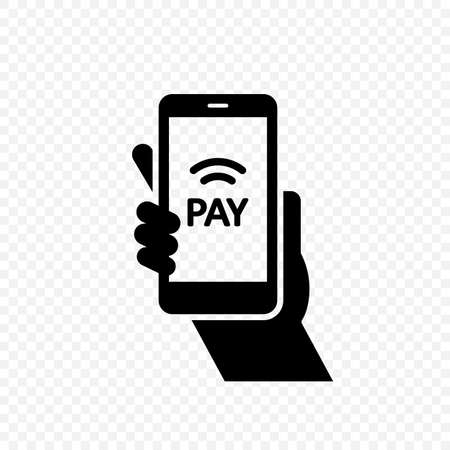 Contactless payment using smartphone icon. Mobile phone in hand with pay symbol Vector EPS 10のイラスト素材