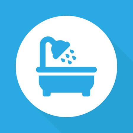 Shower vector icon. Bathroom symbol in flat style on blue backgroundのイラスト素材