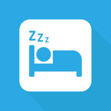Sleep vector icon. Man sleeping on bed symbol on blue backgroundのイラスト素材