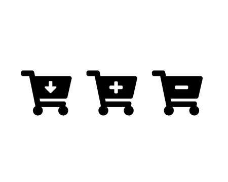 Shopping cart vector icons set. Add or remove product from cart symbol Vector illustrationのイラスト素材