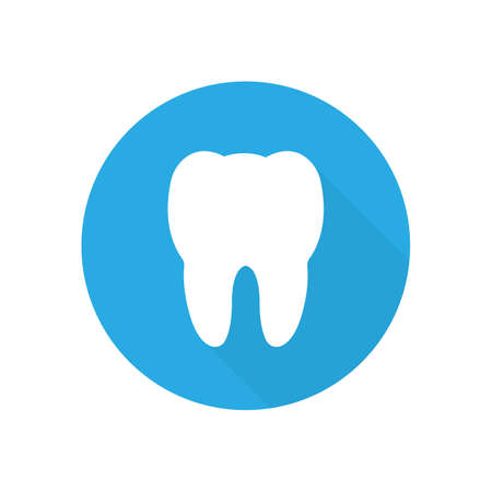 White Tooth in blue circle vector icon.