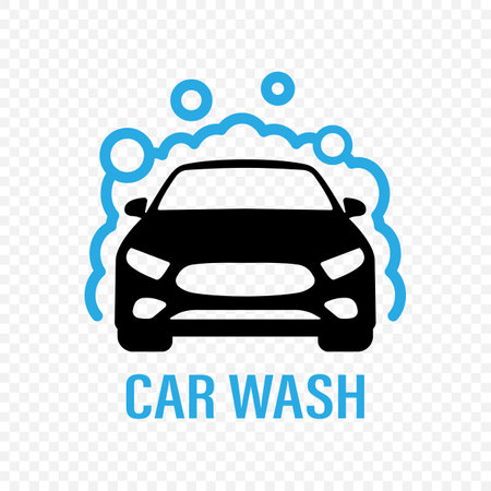 Car wash vector icon. Car with Soap foam and bubbles symbol logo template Vector EPS 10のイラスト素材